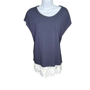 NWT Tommy Hilfiger Women's XL Navy Blue Lace Hem Dolman Top